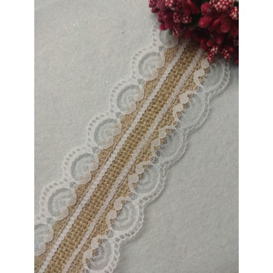 Лента из мешковины с кружевом 5 см, цена за 1 м